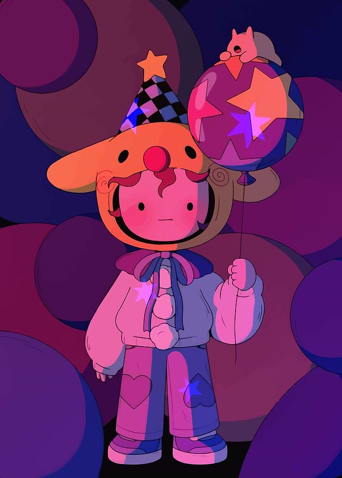 Cute Clown Character with Balloon