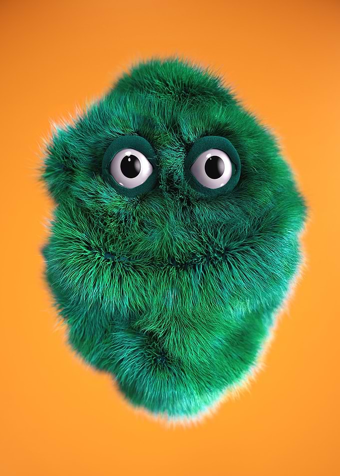 Fluffy Green Monster with Big Eyes