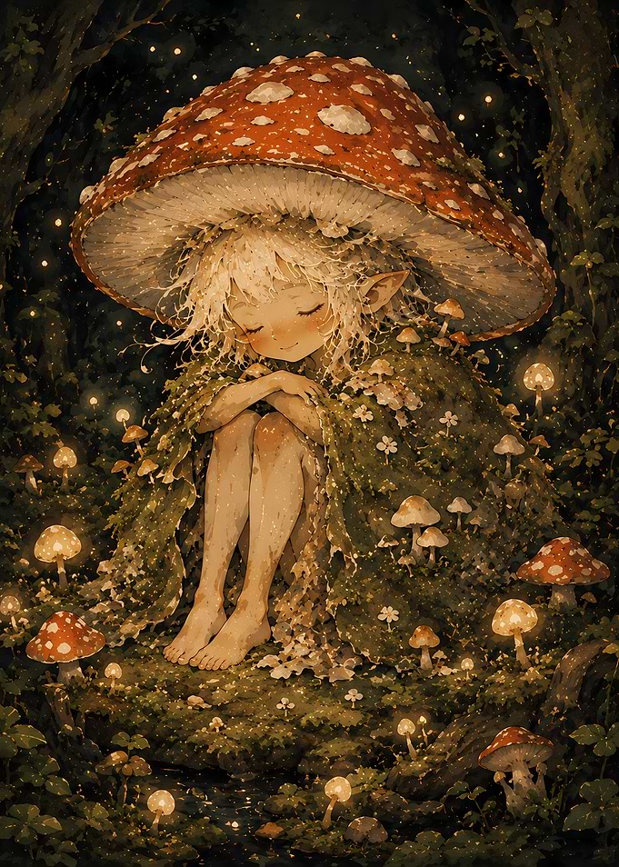 Fairy Sleeping Under Mushroom