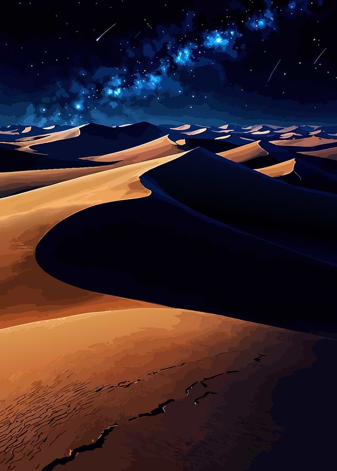 Desert Dunes Under Starry Night Sky