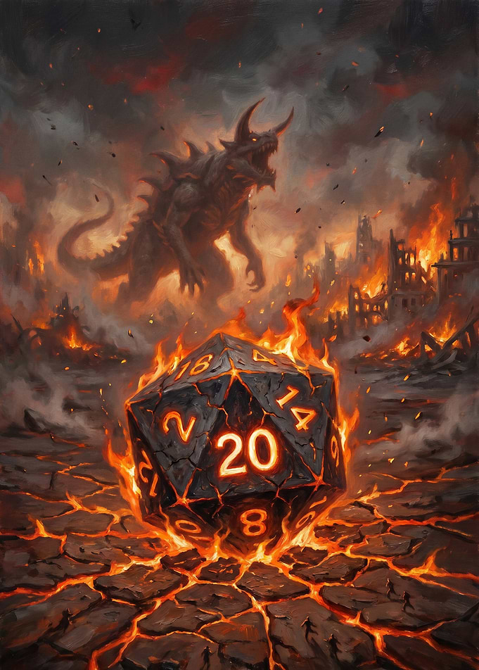 Dragon and Flaming D20 Dice
