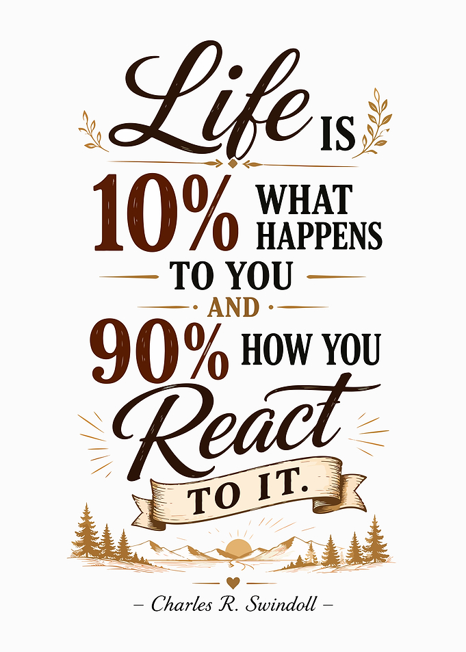 Life is 10% what happens, 90% how you react