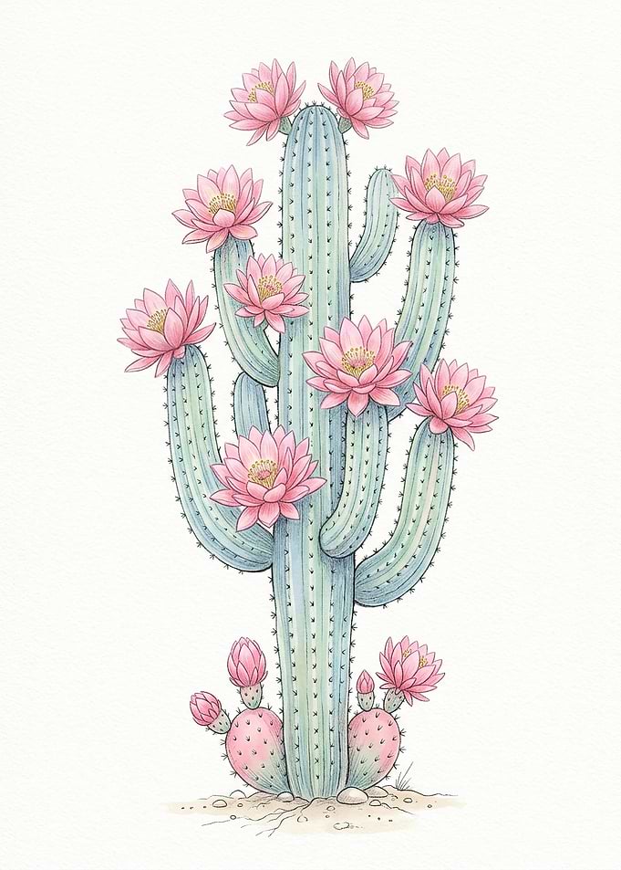 Blooming Cactus Illustration