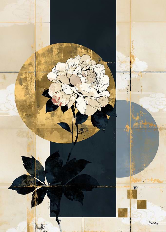 Neo-Rinpa Moon Peony No. 15 – Japanese Decorative Floral Wall Art