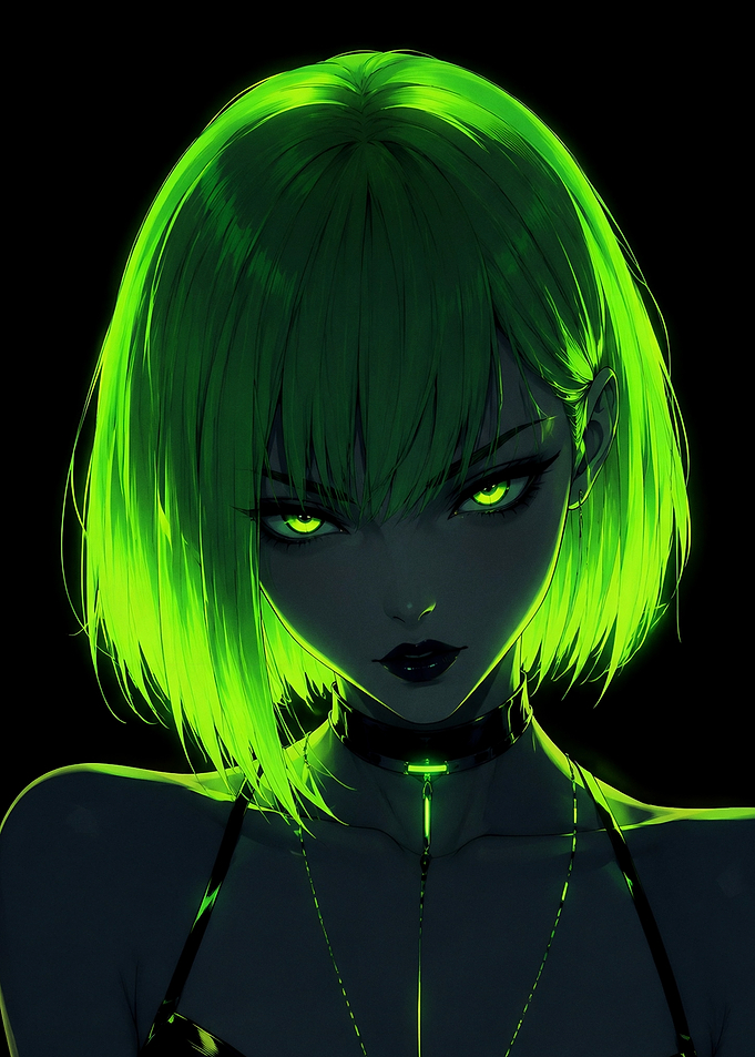 Neon Green Anime Woman