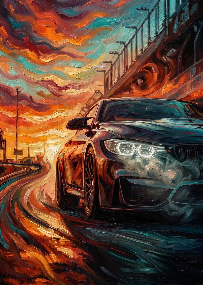 Dynamic Car Painting at Sunset