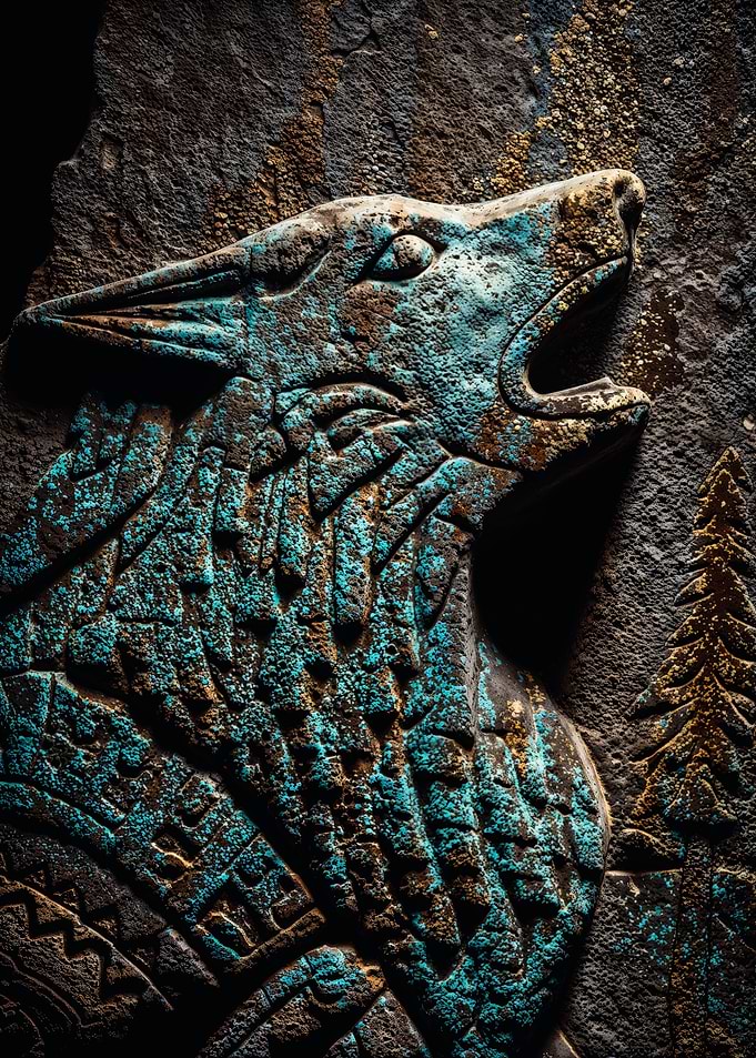 Howling Wolf Stone Relief Art