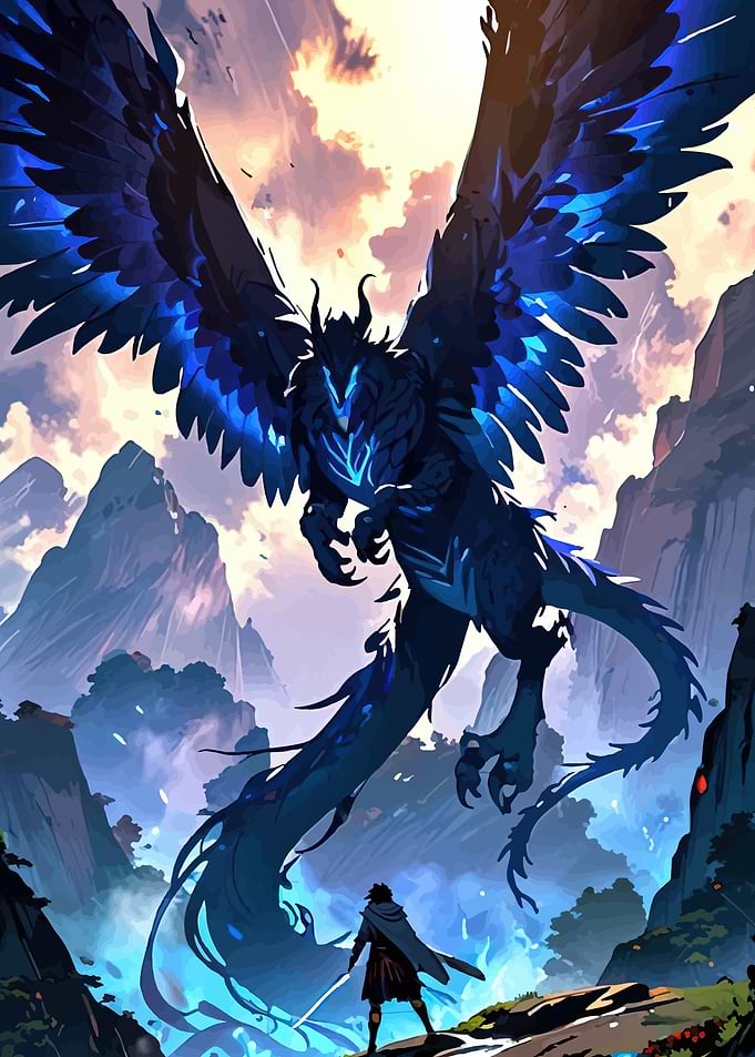 Dragon vs Warrior in Mountains