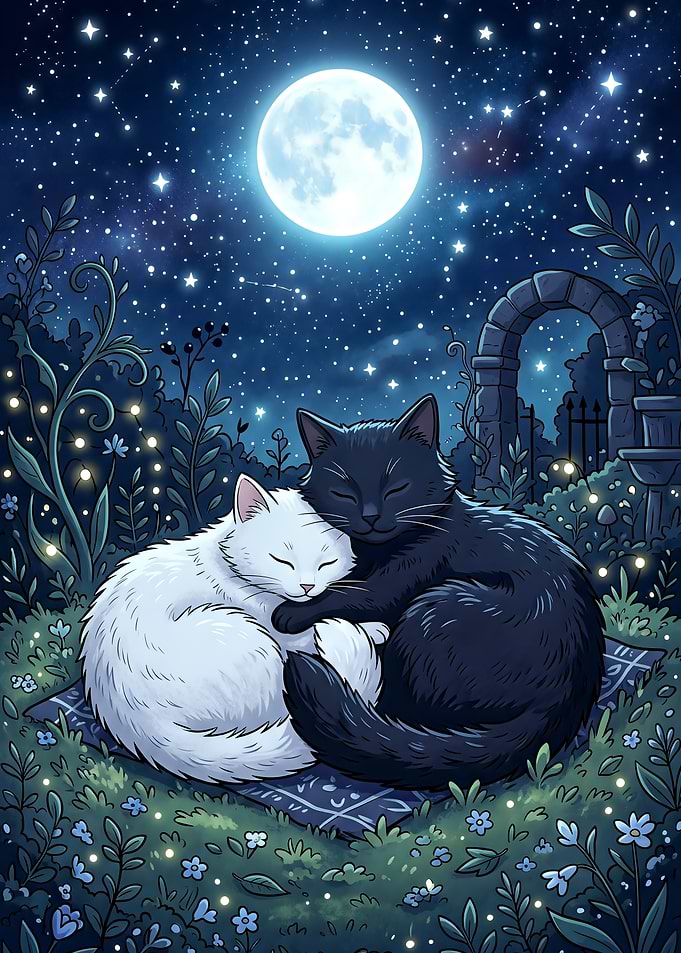 Two Cats Under the Moon