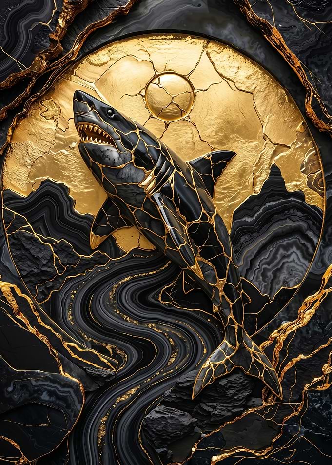 Shark with Gold Veins fantasy poster