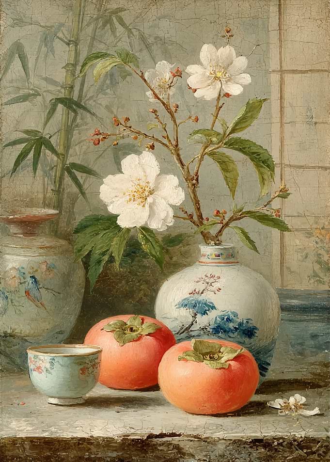 Still Life with Persimmons and Flowers