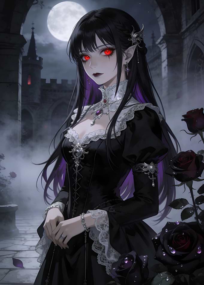 Gothic Vampire Countess in the Rose Garden