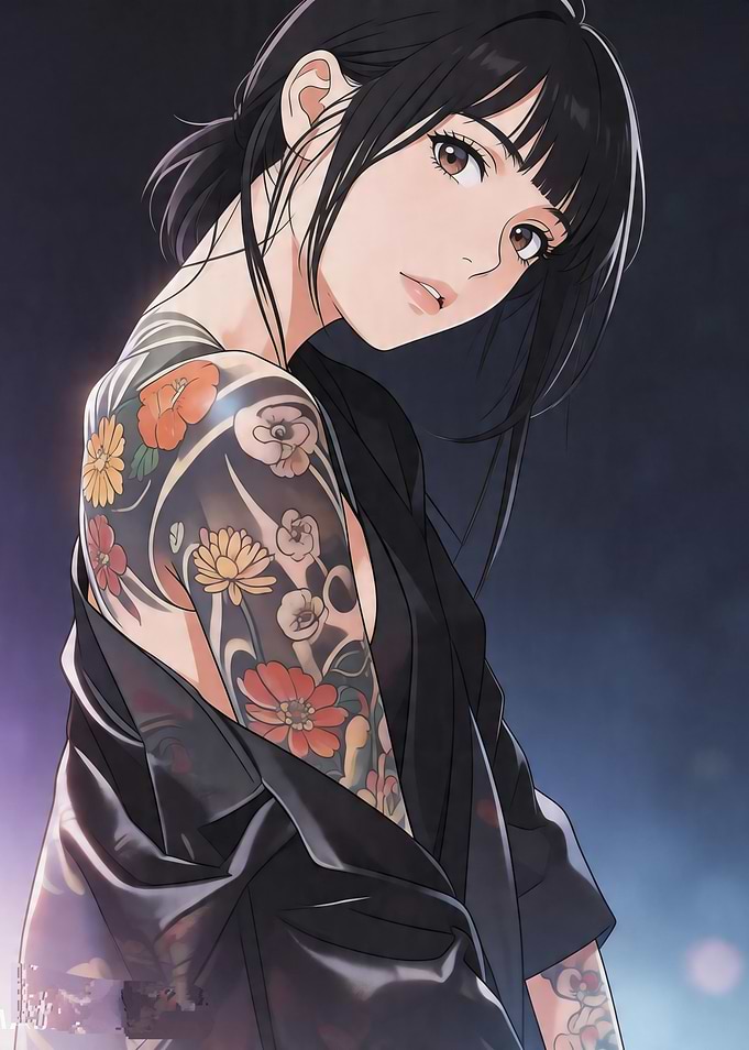 Woman with floral tattoos
