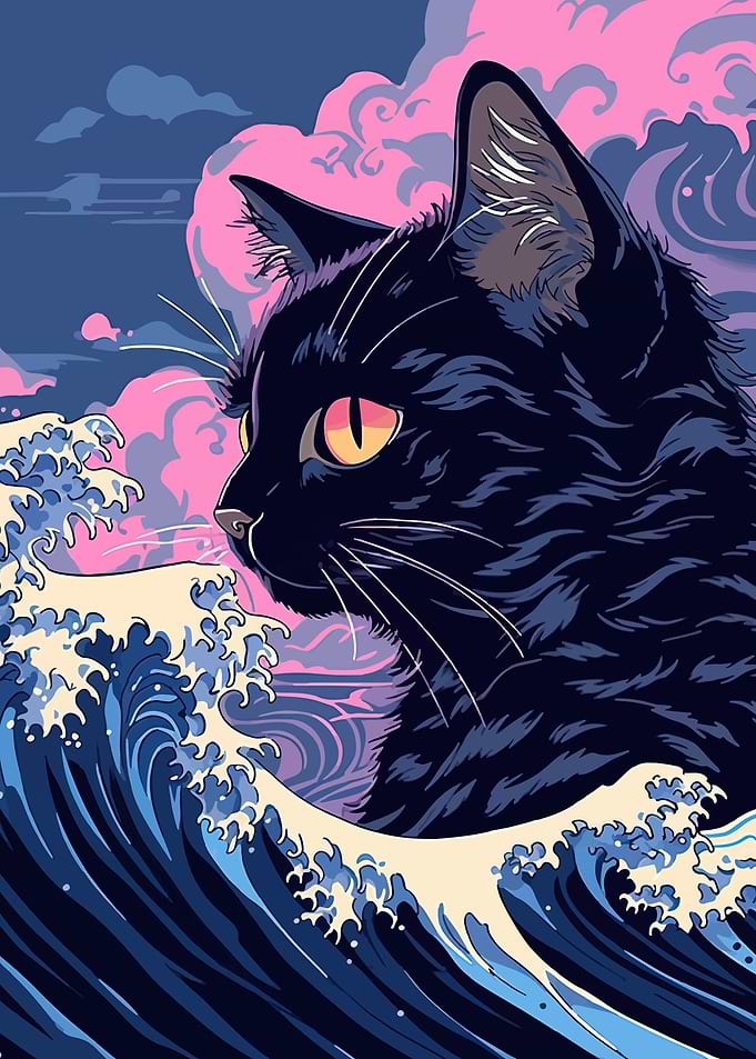 Black Cat and Great Wave