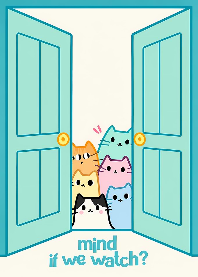 Cute Cats Peeking Through Doors