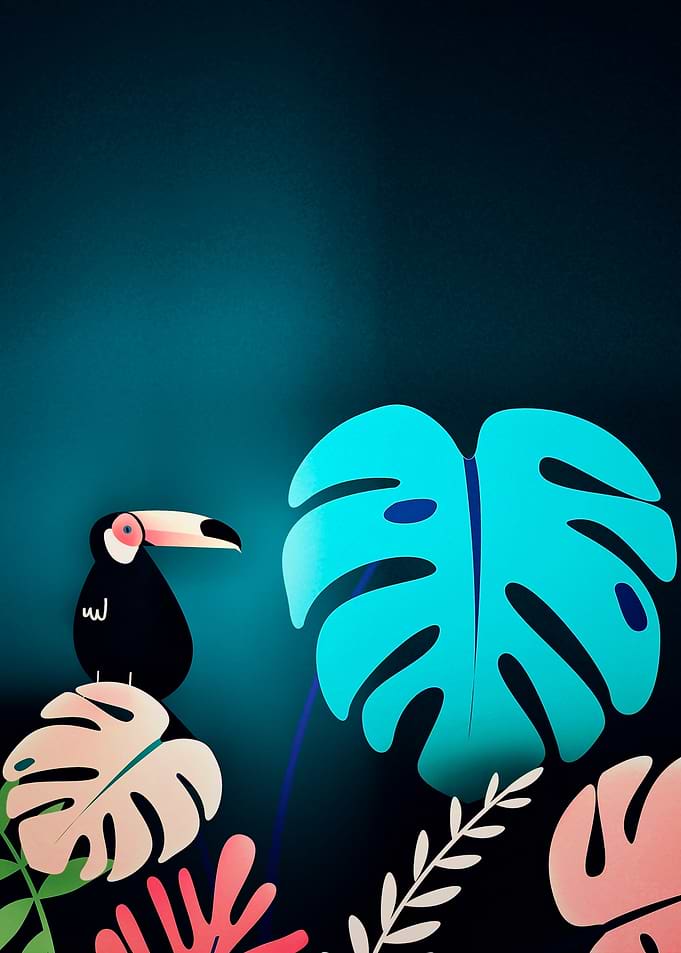 Toucan and Tropical Leaves