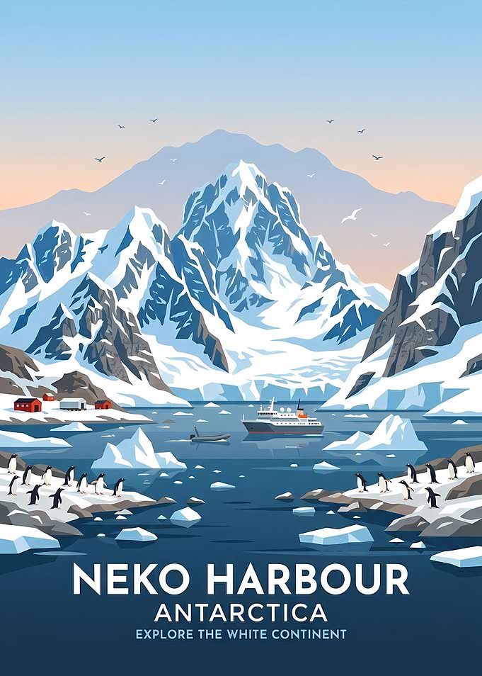 Neko Harbour Antarctica Travel Poster