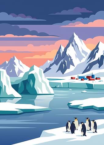 Penguins in an Arctic Landscape