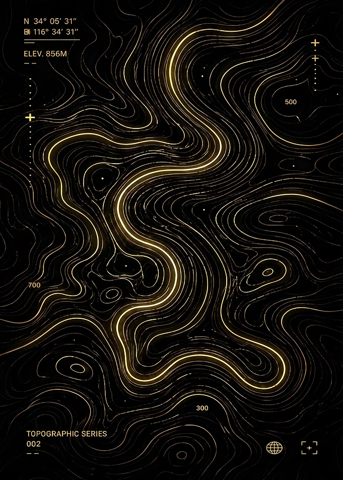 Golden Topographic Map Art