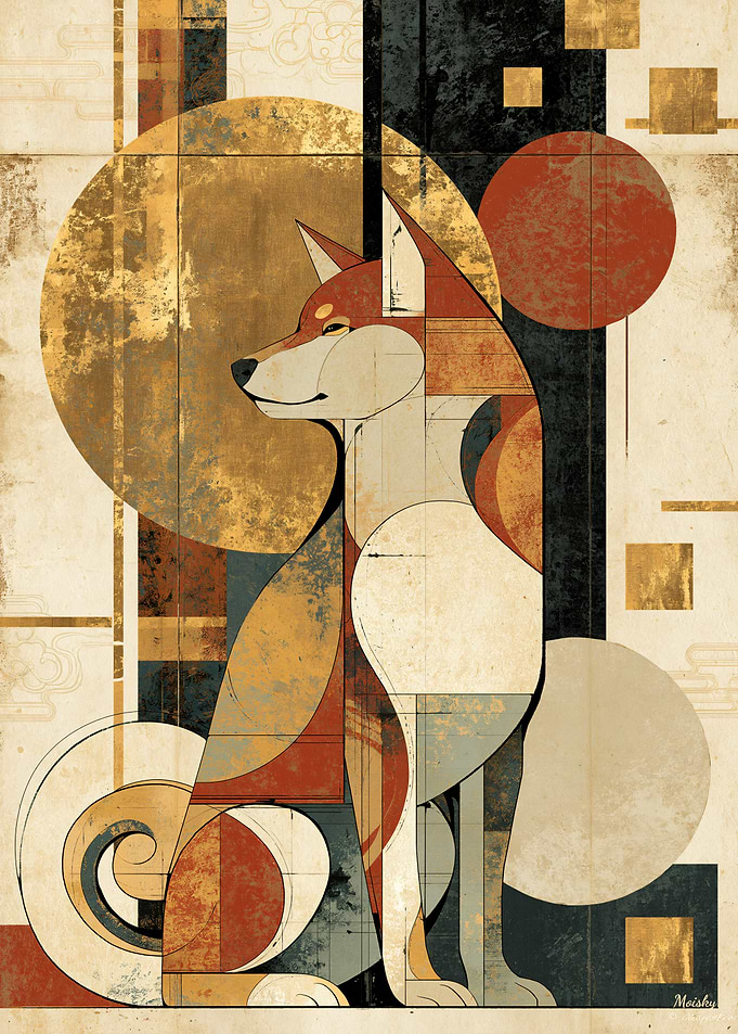 Neo-Rinpa Shiba Inu No. 22 – Japanese Decorative Wall Art