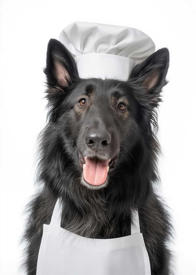 Belgian Sheepdog Chef Wearing Hat and Apron