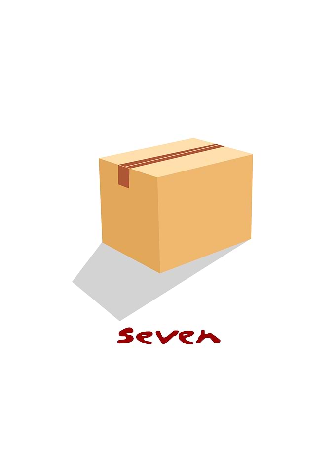 Cardboard box with the word Seven