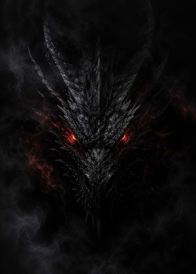 Dark Dragon Head with Red Eyes