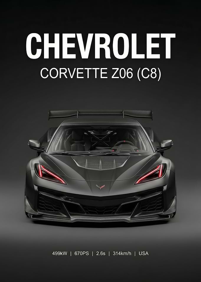 angry black Chevrolet Corvette Z06 C8 poster