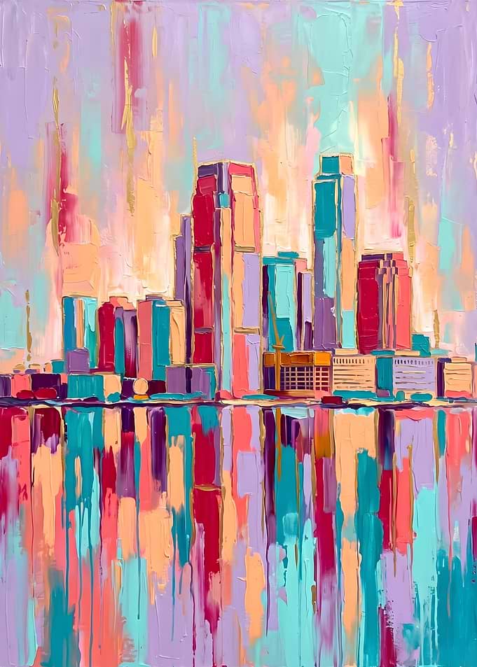 Vibrant City Horizon Oil Painting