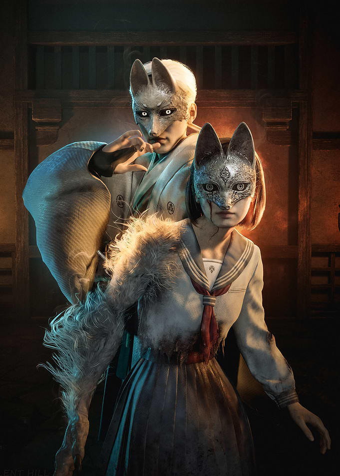 Characters in Kitsune masks