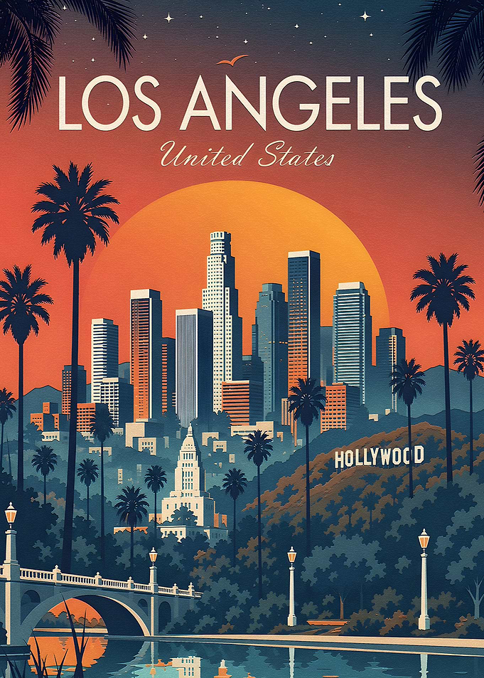 Los Angeles Skyline Vintage Poster