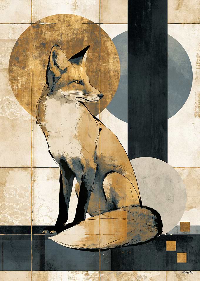 Neo-Rinpa Fox Reverie No. 14 – Japanese Decorative Wall Art