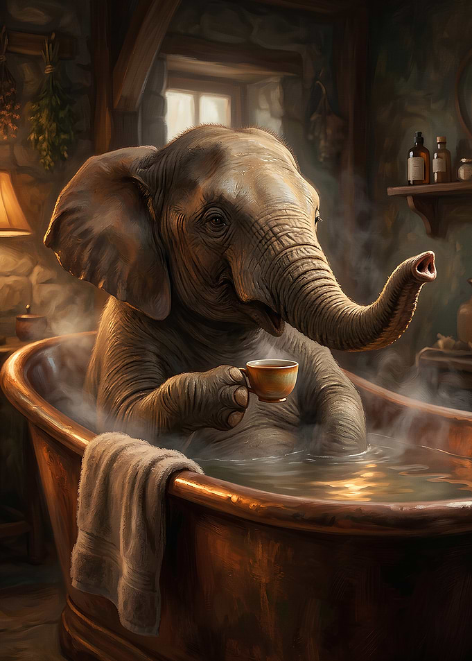 Elephant enjoying a bath with tea