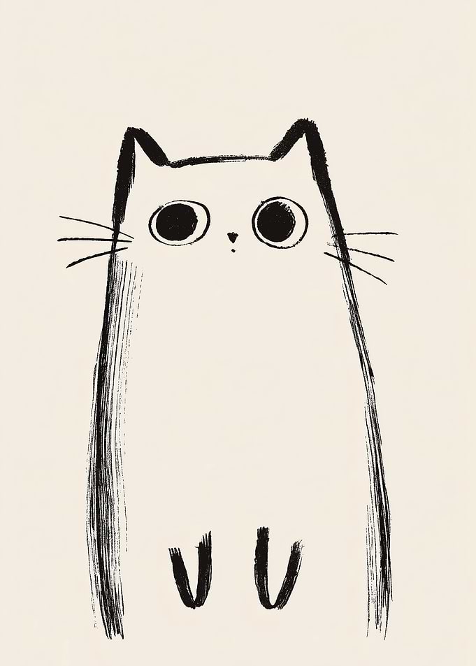 Minimalist Black and White Cat Illustration