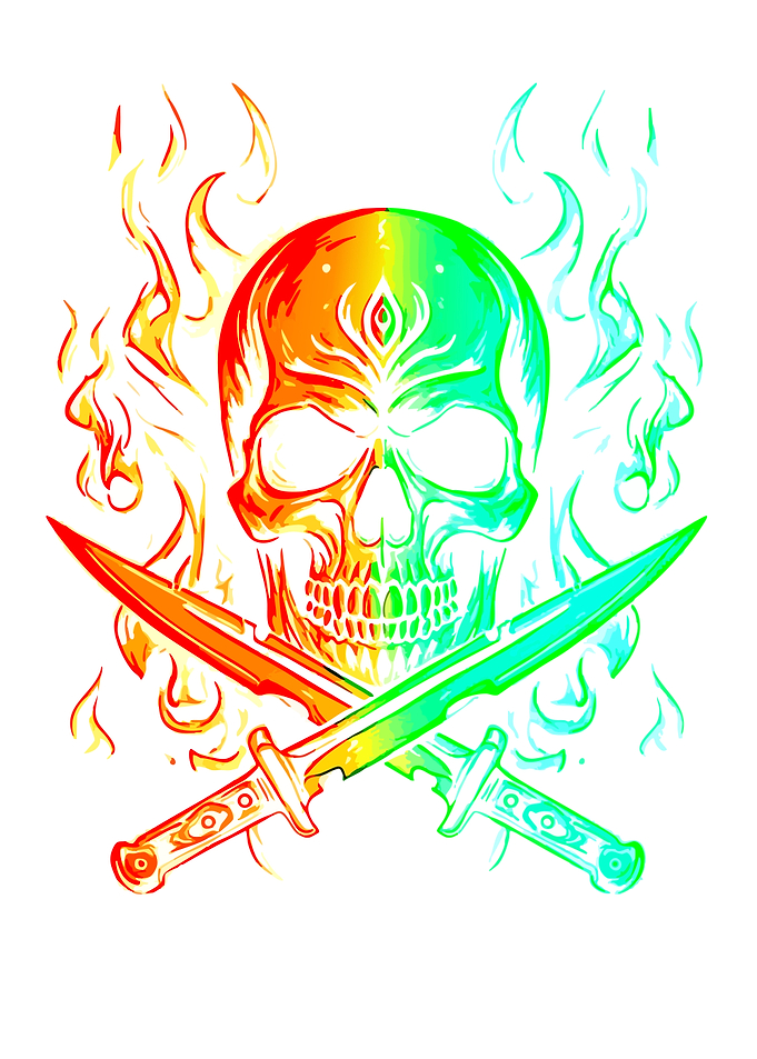Rainbow Skull and Crossed Daggers