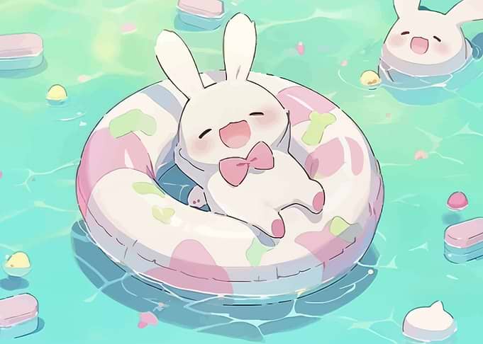 Cute Bunny Floating in Pool
