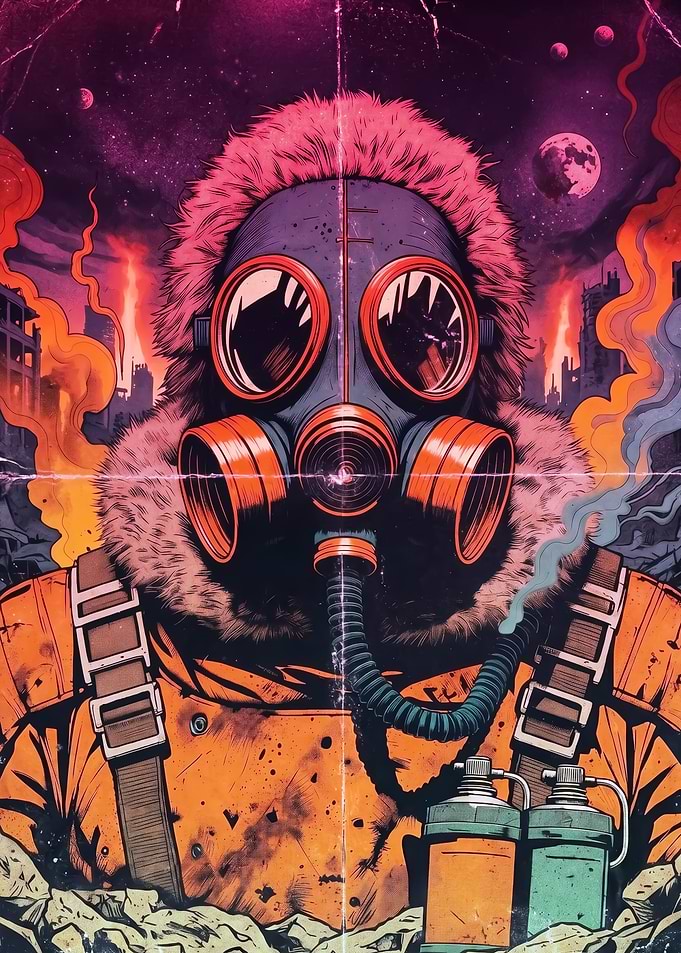 Post-apocalyptic gas mask character