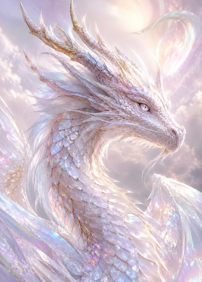 Majestic White Dragon in Clouds
