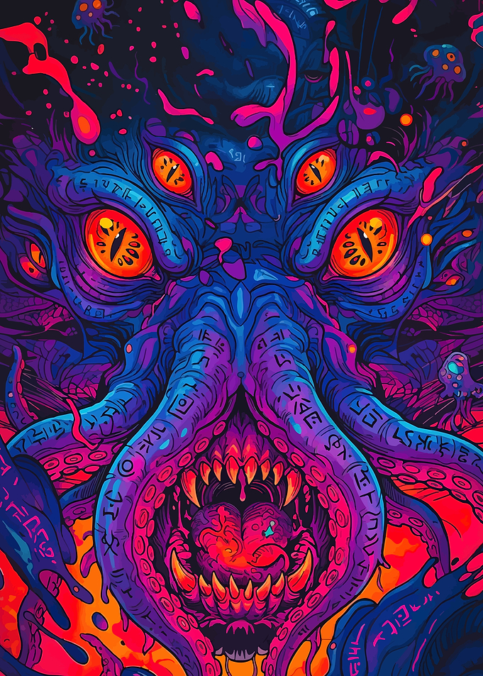 Cosmic Tentacle Monster with Glowing Eyes