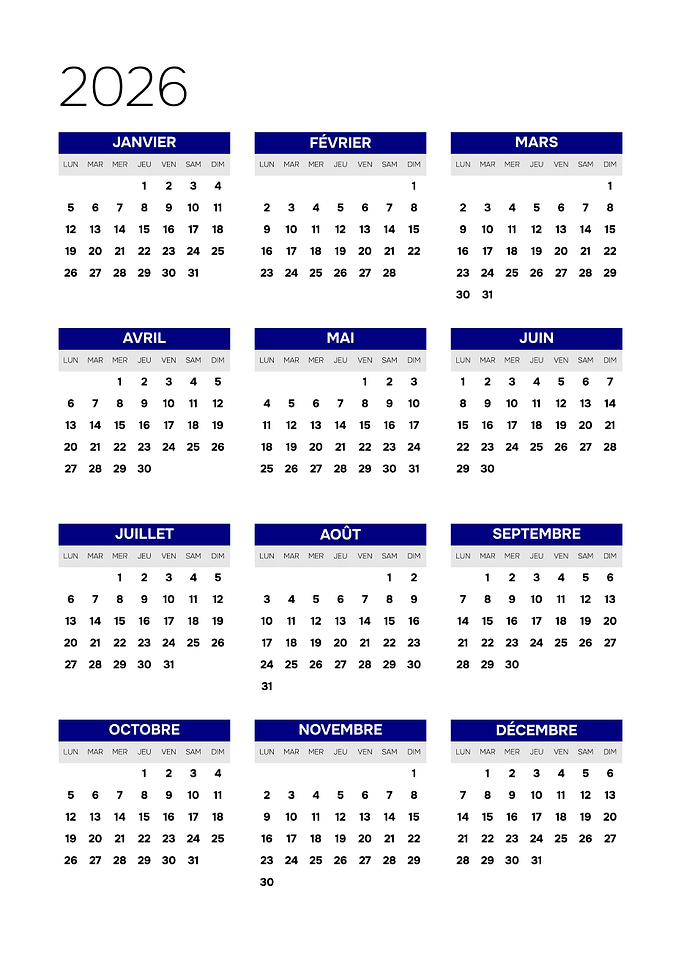 2026 French Calendar