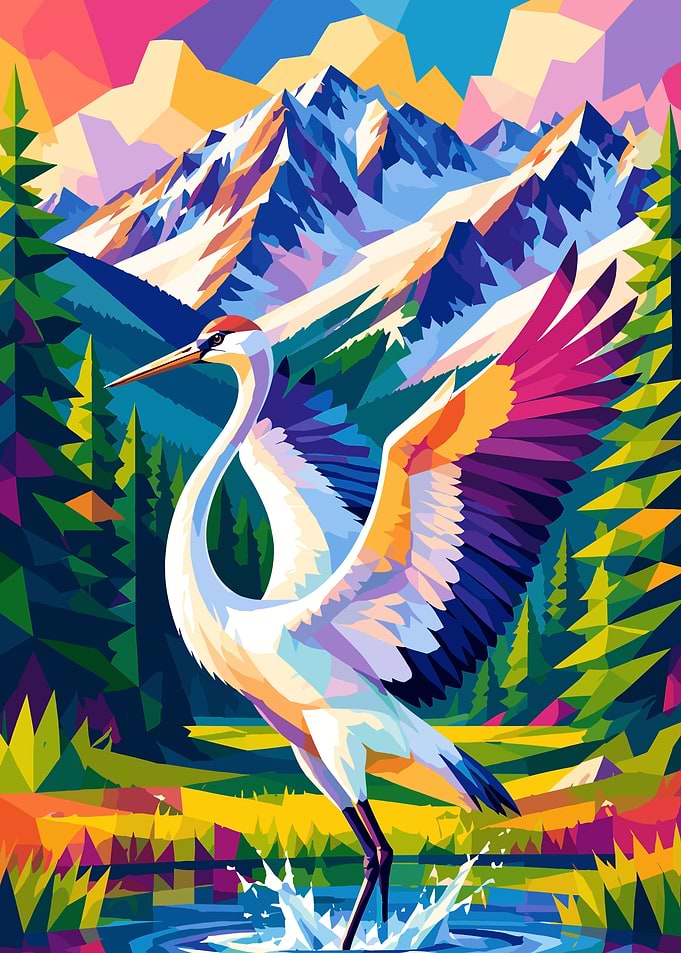 Crane in a Mountain Landscape