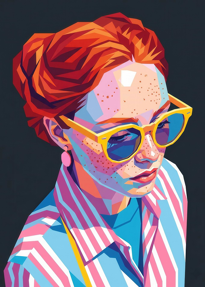 Geometric Portrait of a Woman with Freckles