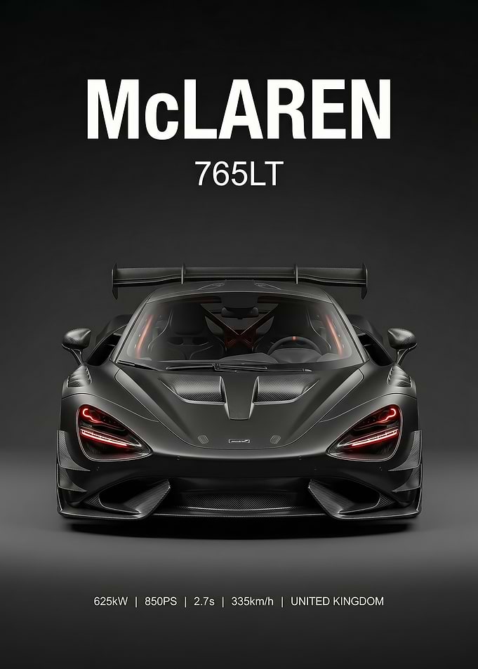 angry black McLaren 765LT Supercar poster