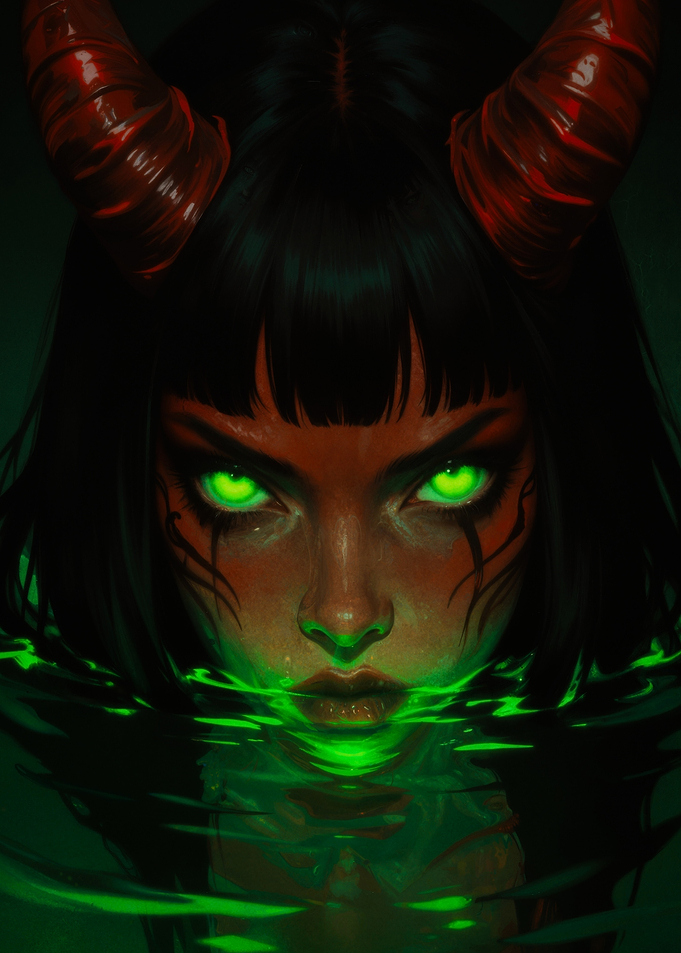 Demonic Woman with Glowing Eyes