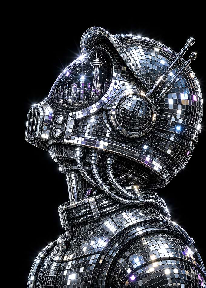 Disco Astronaut with City Reflection