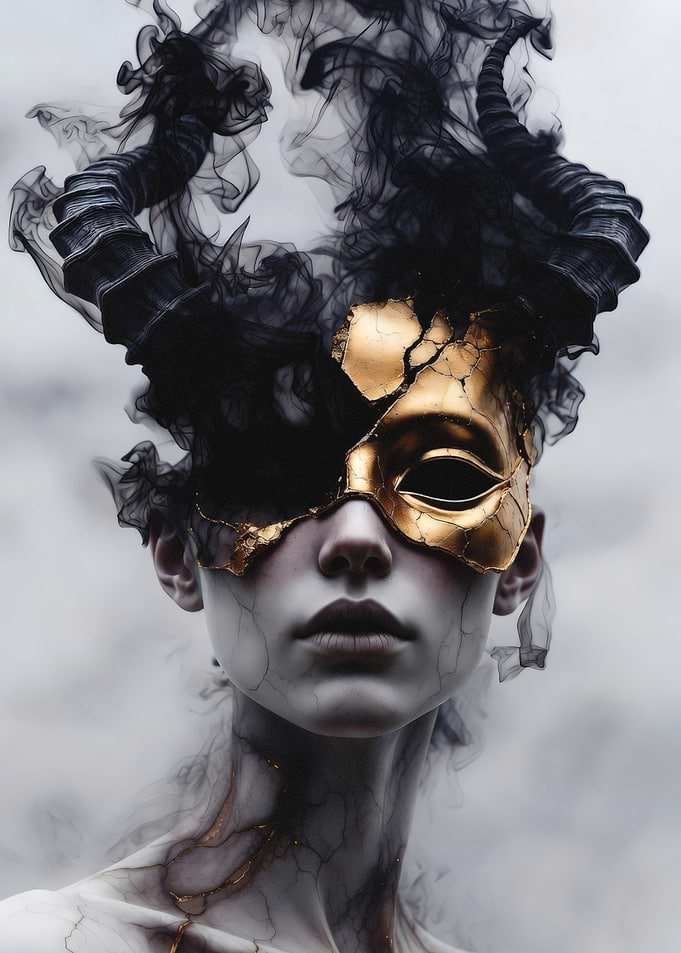 Demonic Figure with Golden Mask