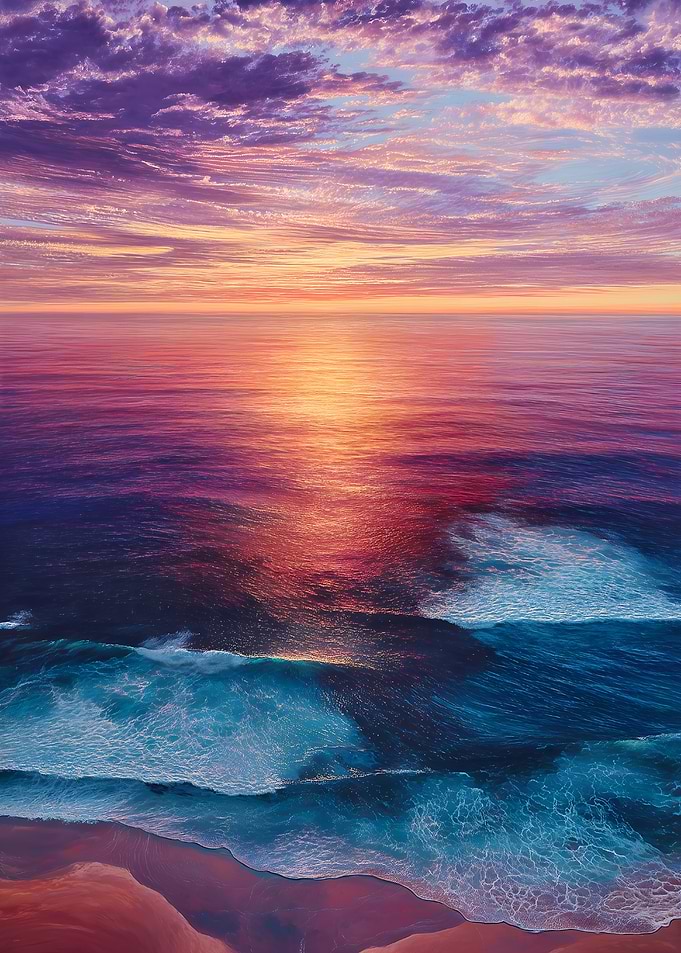 Sunset Over Ocean Waves