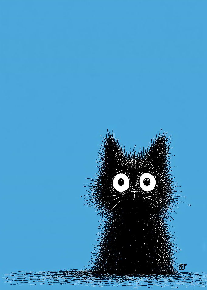 Fluffy Black Cat with Big Eyes