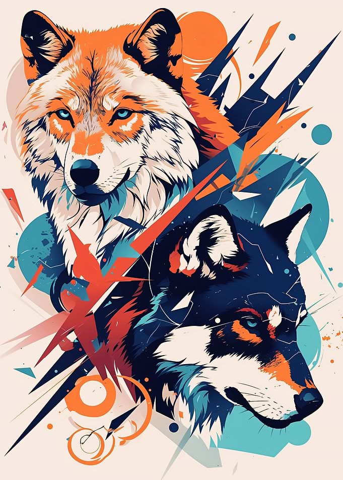 Two Wolves with Abstract Background