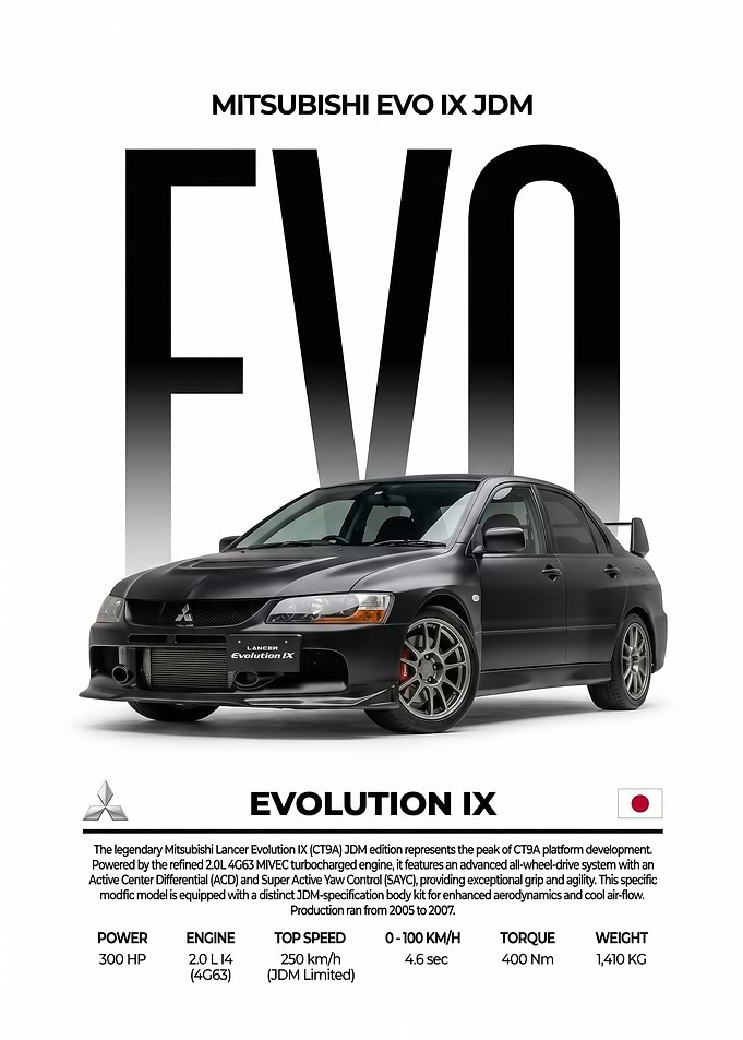 A striking Mitsubishi Lancer Evolution IX JDM car